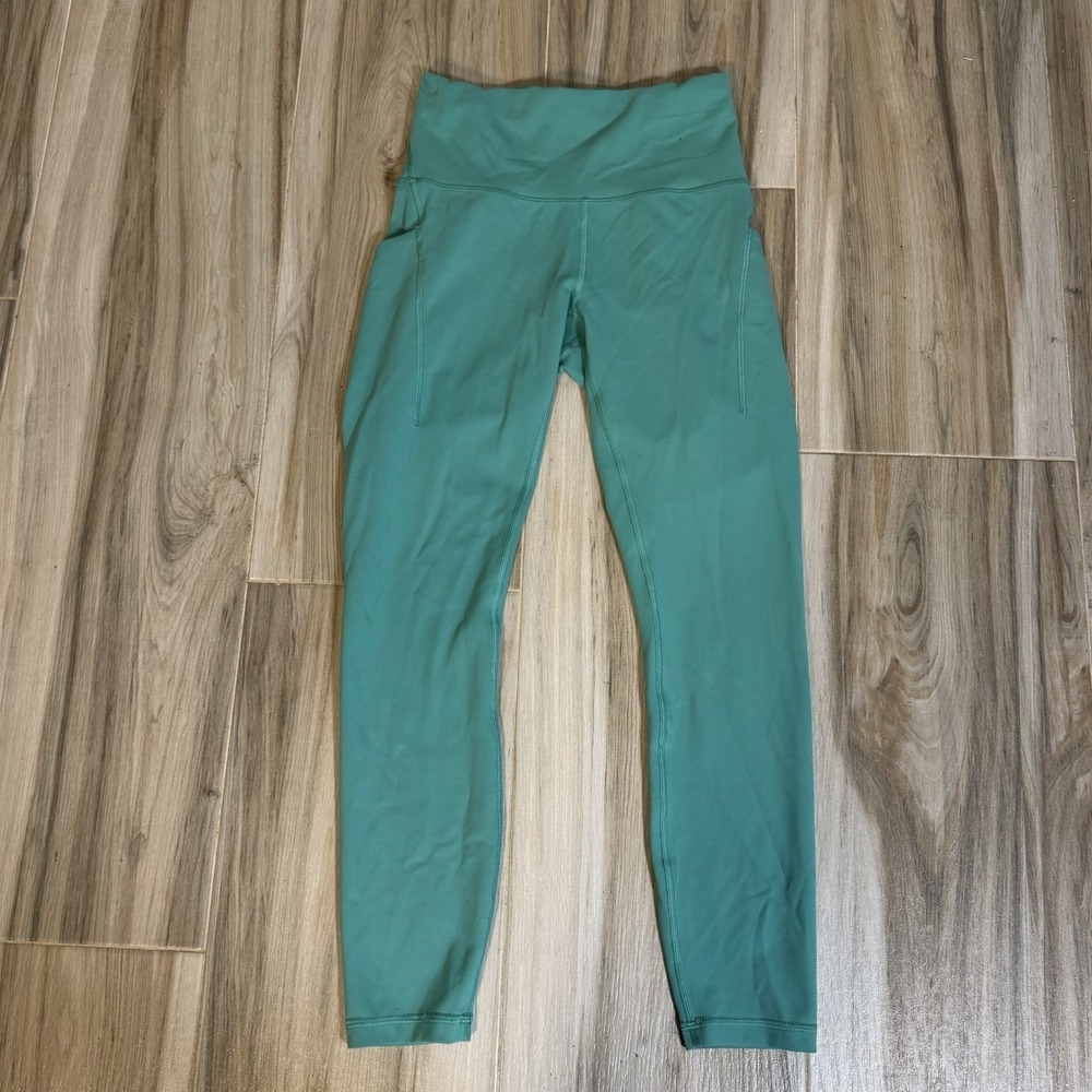 Lululemon Sz 6 Blaze Maldives Green Wunder Train Hight Rise Pockets 25" inseam